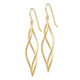 14k Polished Long Twisted Swirl Drop French Hook Earrings