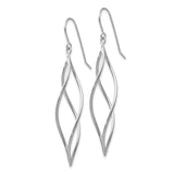 14k White Gold Polished Long Twisted Swirl Drop French Hook Earrings
