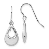 14k White Gold Open Teardrop Hollow Dangle French Hook Earrings
