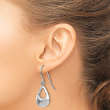14k White Gold Open Teardrop Hollow Dangle French Hook Earrings
