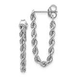 14K White Gold Polished 2.5mm Hollow Rope Chain Dangle Post Earrings