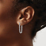 14K White Gold Polished 2.5mm Hollow Rope Chain Dangle Post Earrings