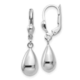 14k White Gold Polished Teardrop Dangle Leverback Earrings