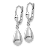 14k White Gold Polished Teardrop Dangle Leverback Earrings