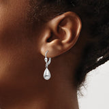14k White Gold Polished Teardrop Dangle Leverback Earrings