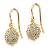 14k and White Rhodium Diamond-cut Polished Medallion Dangle Wire Earrings