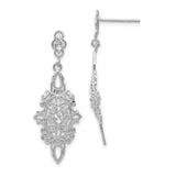 14k White Gold Diamond-cut Filigree Dangle Post Earrings