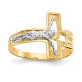 14K Two-tone Mens Polished Crucifix Ring