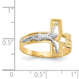 14K Two-tone Mens Polished Crucifix Ring