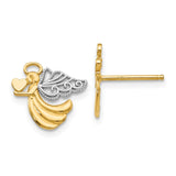 14K and White Rhodium Angel With Heart Post Earrings