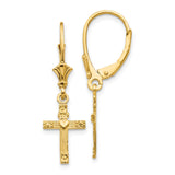 14K Cross with Heart Dangle Leverback Earrings
