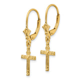 14K Cross with Heart Dangle Leverback Earrings