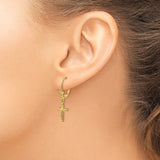 14K Cross with Heart Dangle Leverback Earrings