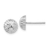 14k White Gold 8mm Polished Diamond-cut Half Ball Post Earrings