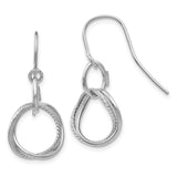 14K White Gold Small Twisted Circle Dangle French Hook Earrings