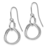 14K White Gold Small Twisted Circle Dangle French Hook Earrings