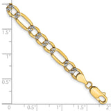 14K 8 inch 5.25mm Semi-Solid with Rhodium Pav� Figaro with Lobster Clasp Bracelet
