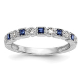 14k White Gold 1/10 carat Diamond and Blue Princess Sapphire Complete Band