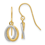 14k Two-tone Textured Intertwined Ovals Dangle French Hook Earrings
