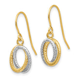 14k Two-tone Textured Intertwined Ovals Dangle French Hook Earrings