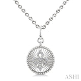 1/10 Ctw Round fluted medallion Round Cut Diamond Pirouette Fleur-De-Lis Pendant With Chain in Sterling Silver