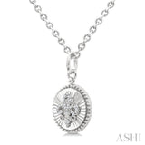 1/10 Ctw Round fluted medallion Round Cut Diamond Pirouette Fleur-De-Lis Pendant With Chain in Sterling Silver