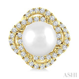 5 MM Cultured Pearl and 1/4 Ctw Round Cut Diamond Petite Fashion Earrings in 10K Yellow Gold