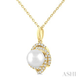6 MM Cultured Pearl and 1/6 Ctw Round Cut Diamond Petite Fashion Pendant With Chain in 10K Yellow Gold