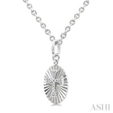 1/10 Ctw Oval Fluted Medallion Round Cut Diamond Pirouette Cross Pendant With Chain in Sterling Silver
