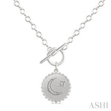 1/20 Ctw Crescent Moon & Star Toggle Single Cut Diamond Fashion Necklace in Sterling Silver