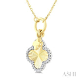 1/6 Ctw Clover Charm Fluted Round Cut Diamond Fashion Pendant With Chain in 10K Yellow and White Gold