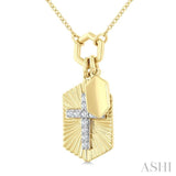 1/8 Ctw Cross Charm Fluted Round Cut Diamond Pirouette Fashion Pendant With Chain in 10K Yellow and White Gold