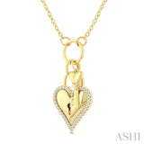 1/6 Ctw Heart Lock & Key Charm Round Cut Golden Glow Diamond Fashion Pendant With Chain in 10K Yellow Gold
