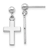 14k White Gold Polished Cross Dangle Post Earrings