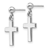 14k White Gold Polished Cross Dangle Post Earrings