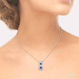 3x3 MM Princess Cut Sapphire and 1/5 ctw Round Cut Diamond Precious Pendant in 14K White Gold with Chain