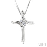 1/10 Ctw Round Cut Diamond Cross Pendant in Sterling Silver with Chain
