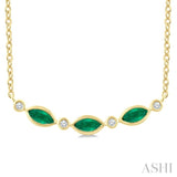 4X2 MM Marquise Shape Emerald and 1/50 Ctw Round Cut Diamond Precious Bar Necklace in 10K Yellow Gold