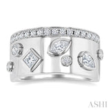 3/4 Ctw Mixed Diamond Cut Fashion Wide Band in 14K White Gold