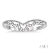 1/8 ctw Milgrain Chevron Center Scallop Base Round Cut Diamond Wedding Band in 14K White Gold