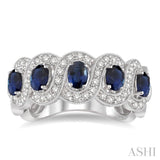4x3 MM Oval Cut Sapphire and 1/2 ctw Round Cut Diamond Precious Ring in 14K White Gold