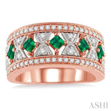 2.4 & 2.5 MM princess Cut Emerald and 1/2 Ctw Round Cut Diamond Precious Ring in 14K Rose and White Gold