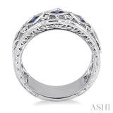 3x3 MM Princess Cut Sapphire and 1/4 ctw Round Cut Diamond Precious Fashion Ring in 14K White Gold