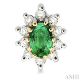 5x3MM Oval Cut Emerald and 1/4 ctw Round Cut Diamond Earrings in 14K Yellow Gold