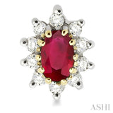 5x3MM Oval Cut Ruby and 1/4 ctw Round Cut Diamond Earrings in 14K Yellow Gold
