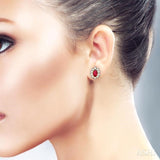 5x3MM Oval Cut Ruby and 1/4 ctw Round Cut Diamond Earrings in 14K Yellow Gold