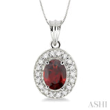 8x6 MM Oval Cut Garnet and 1/3 ctw Round Cut Diamond Pendant in 14K White Gold with Chain