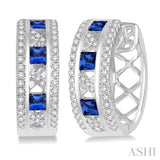 2.4x2.4 MM Princess Cut Sapphire and 1/3 ctw Round Cut Diamond Precious Earrings in 14K White Gold