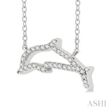 1/10 Ctw Sealife Petite Dolphin Round Cut Diamond Fashion Pendant With Chain in 10K White Gold