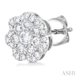 3/4 ctw Flower Pattern Round Cut Diamond Fashion Stud Earrings in 14K White Gold